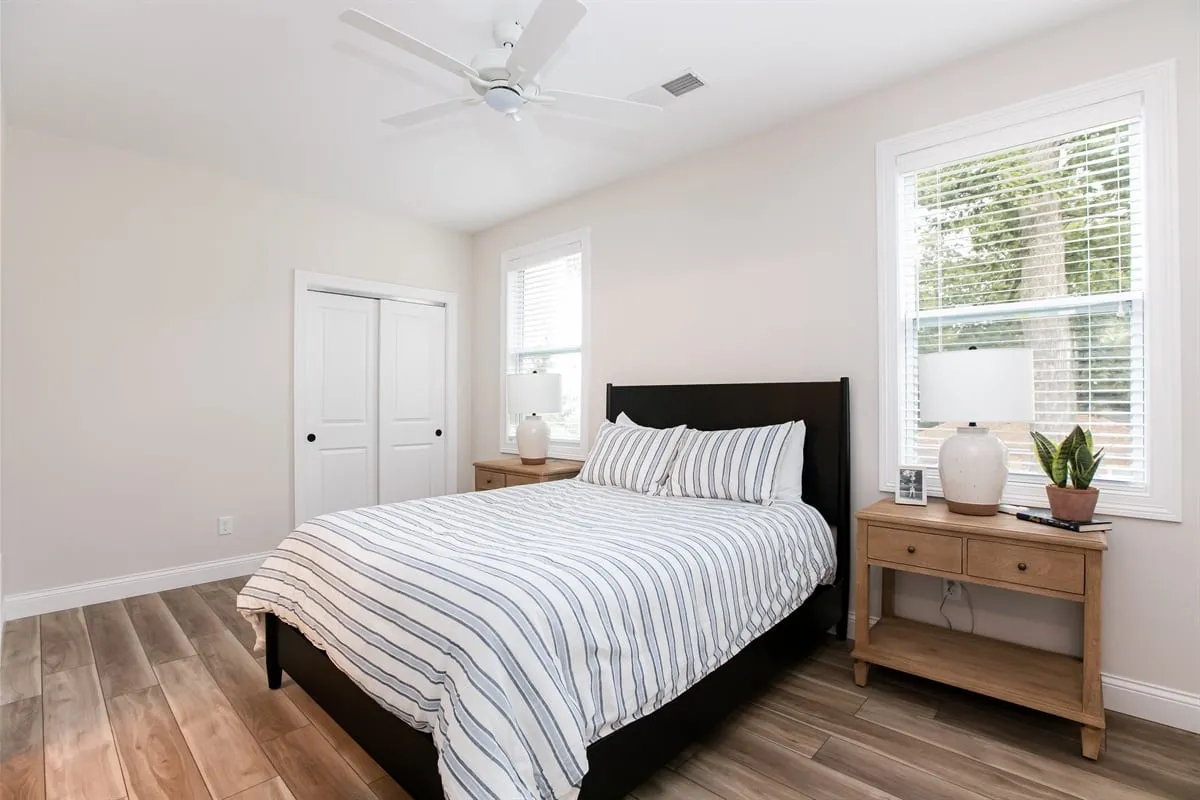 Freshly cleaned bedroom in a managed rental